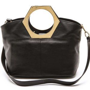 Jonathan Adler Goldie Large Hex Black Leather Tote